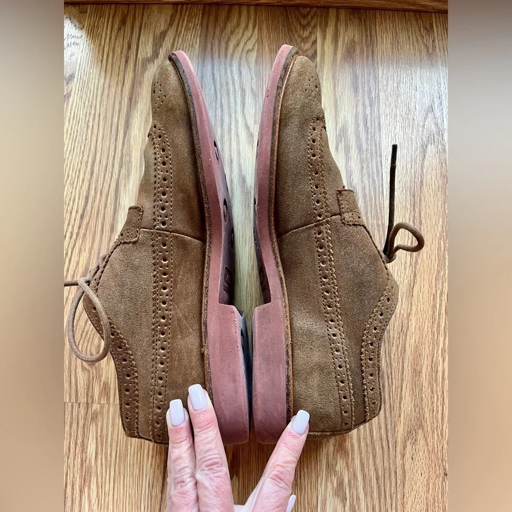 Polo Ralph Lauren Suede Oxford Wingtips Men Tan 10D Preppy Brogue